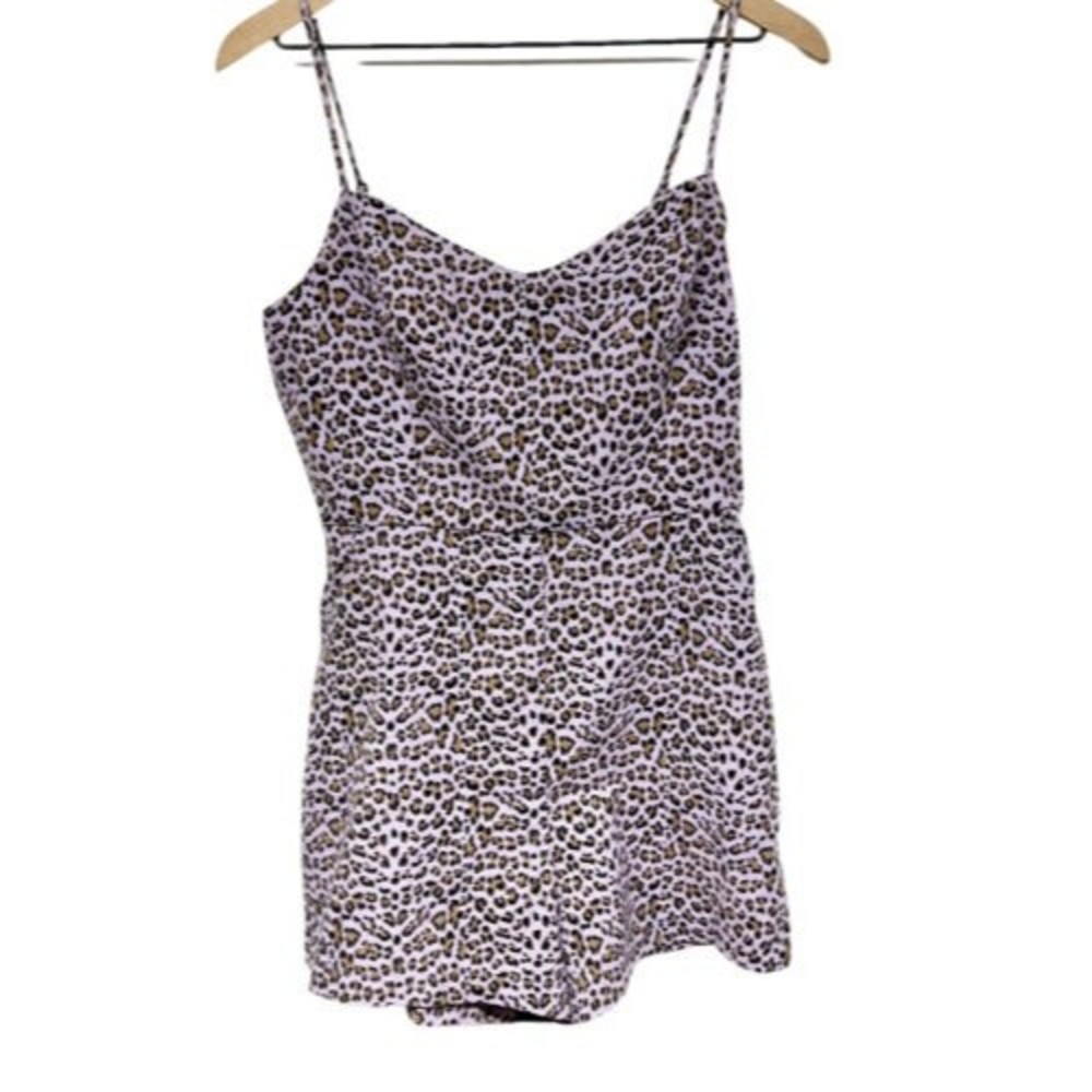 Lush Womens Purple Cheetah Print Romper Sleeveless Size S V-Neck